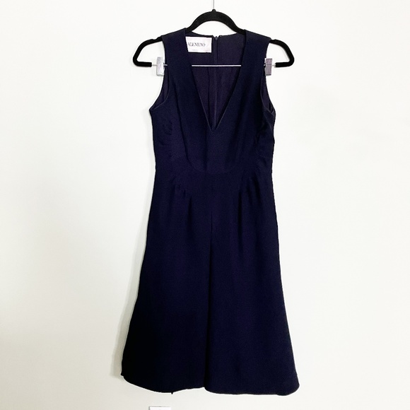Valentino 100% silk navy midi dress size 4 - Picture 3 of 17